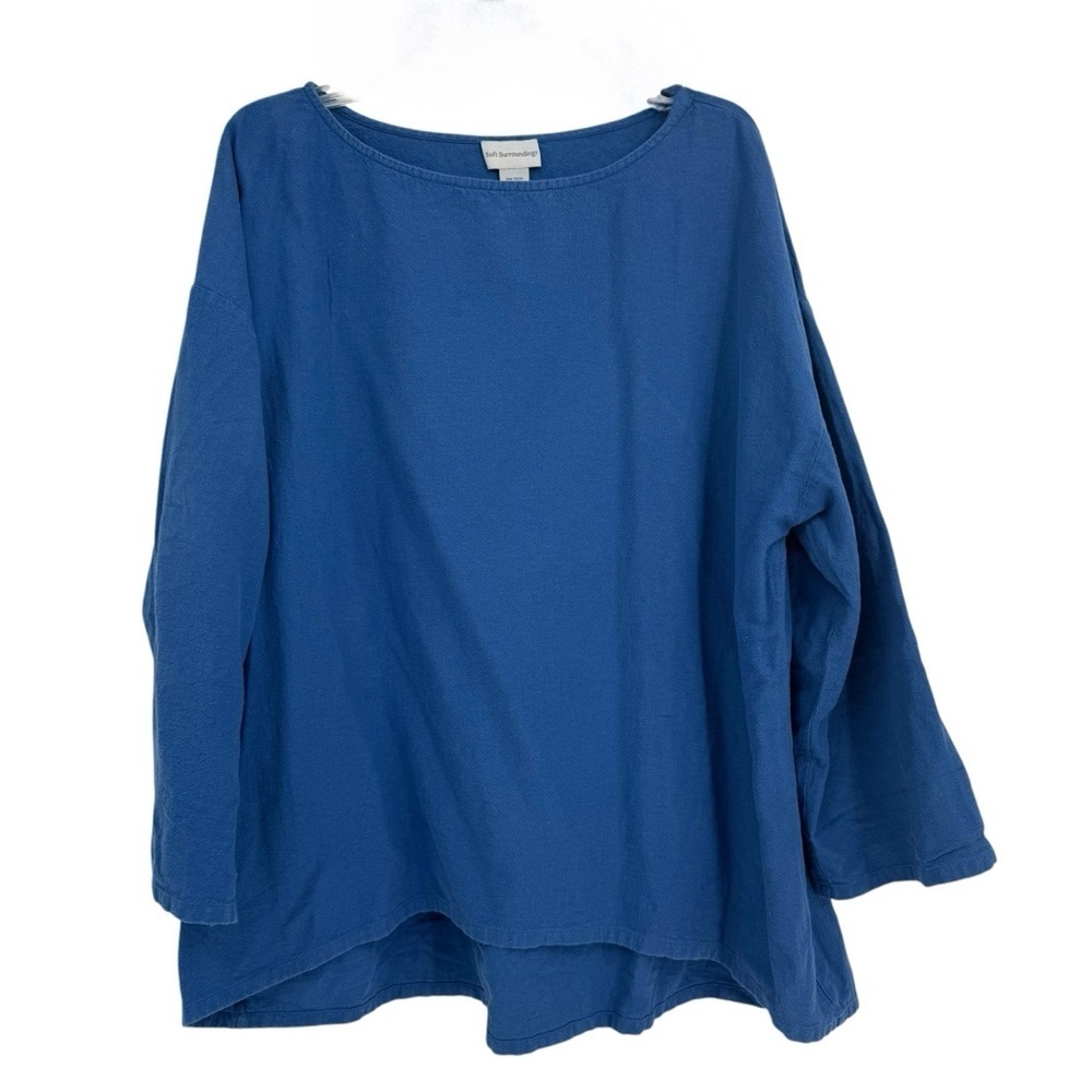 Soft Surroundings Women's Size 1X Saphire Blue Scoop Neck Casual Tunic Top